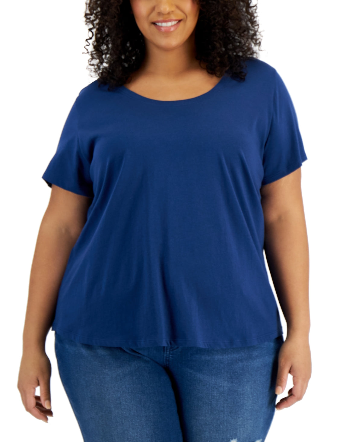 Style & Co Women's Plus Cotton Tee Blue Size 0X