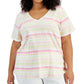 Style & Co Women's Cotton Striped Tee Pink Size 3X