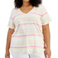 Style & Co Women's Plus Cotton Striped Tee Pink Size 0X