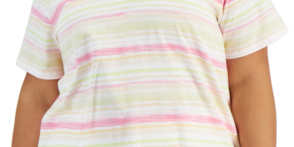 Style & Co Women's Plus Cotton Striped Tee Pink Size 0X