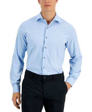 Alfani Men's Slim Fit 4 Way Stretch Solid Dress Shirt Blue Size 17X36X37