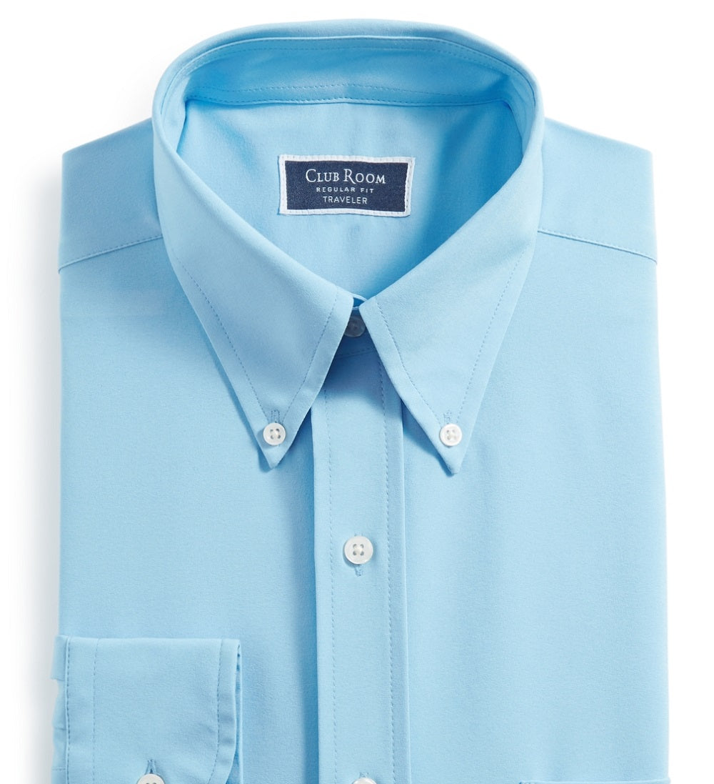 Club Room Men's Regular Fit Traveler Dress Shirt Blue Size 15.5X32X33