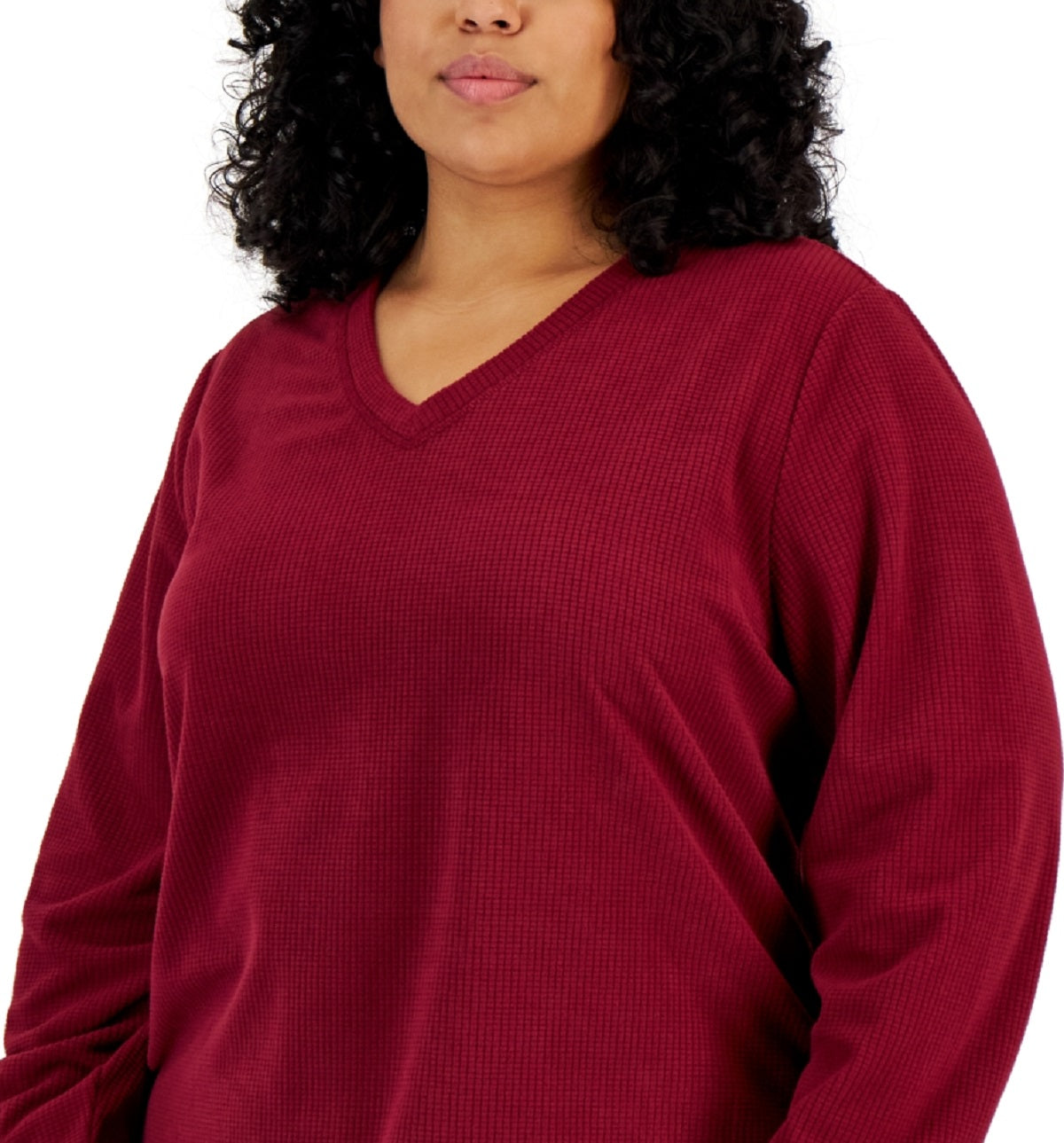 Karen Scott Women's V Neck Micro Fleece Top Red Size 3X