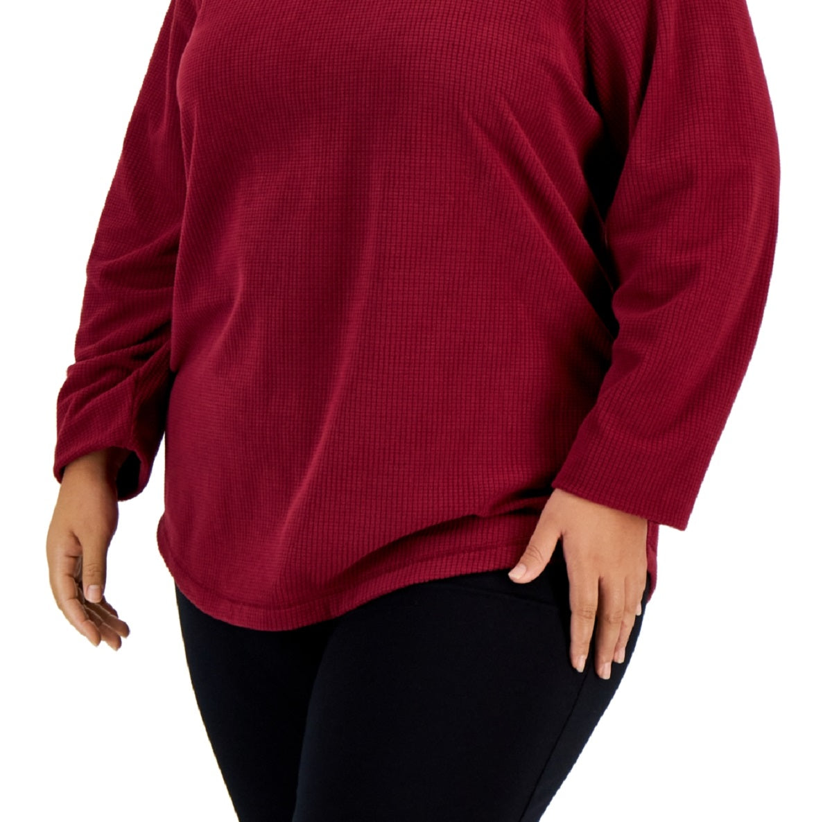 Karen Scott Women's V Neck Micro Fleece Top Red Size 3X