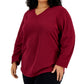 Karen Scott Women's V Neck Micro Fleece Top Red Size 3X