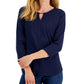 Karen Scott Women's 3/4 Sleeve Crochet Detail Top Blue Size X-Large