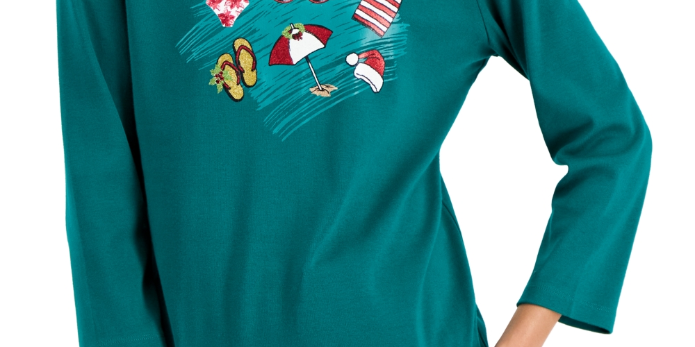 Karen Scott Women's Holiday Beach Top Green Size X-Small