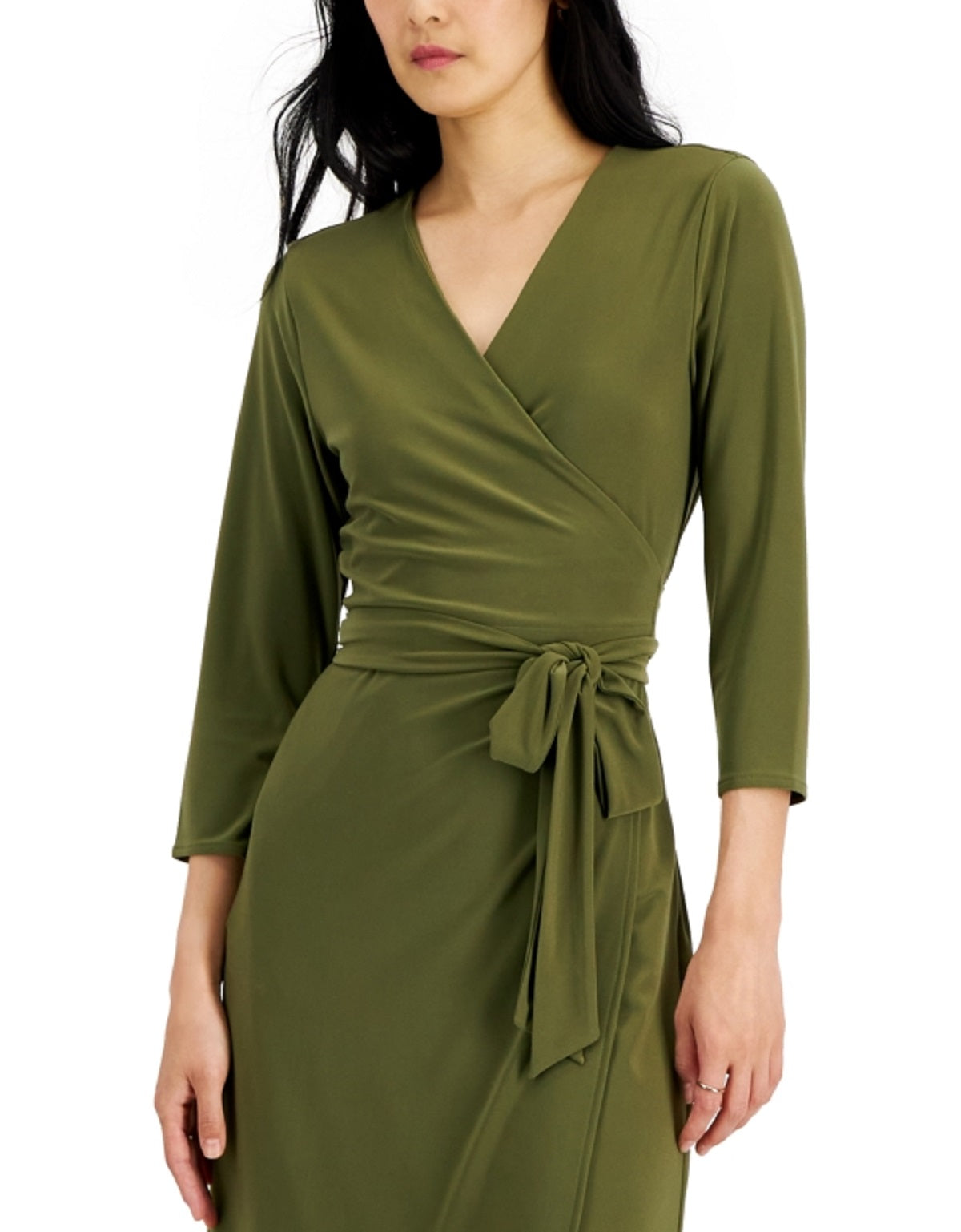 Alfani Women's V Neck Wrap Dress Green Size Medium