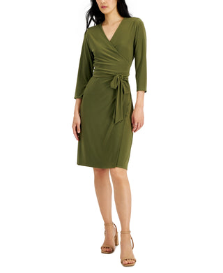 Alfani Women's V Neck Wrap Dress Green Size Medium