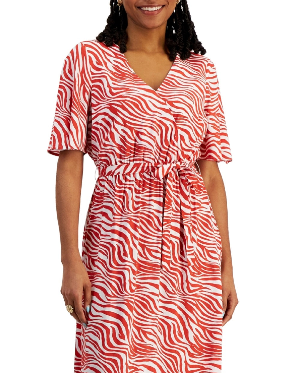 INC International Concepts Women's Printed Surplice Maxi Dress Orange Size Petite Small