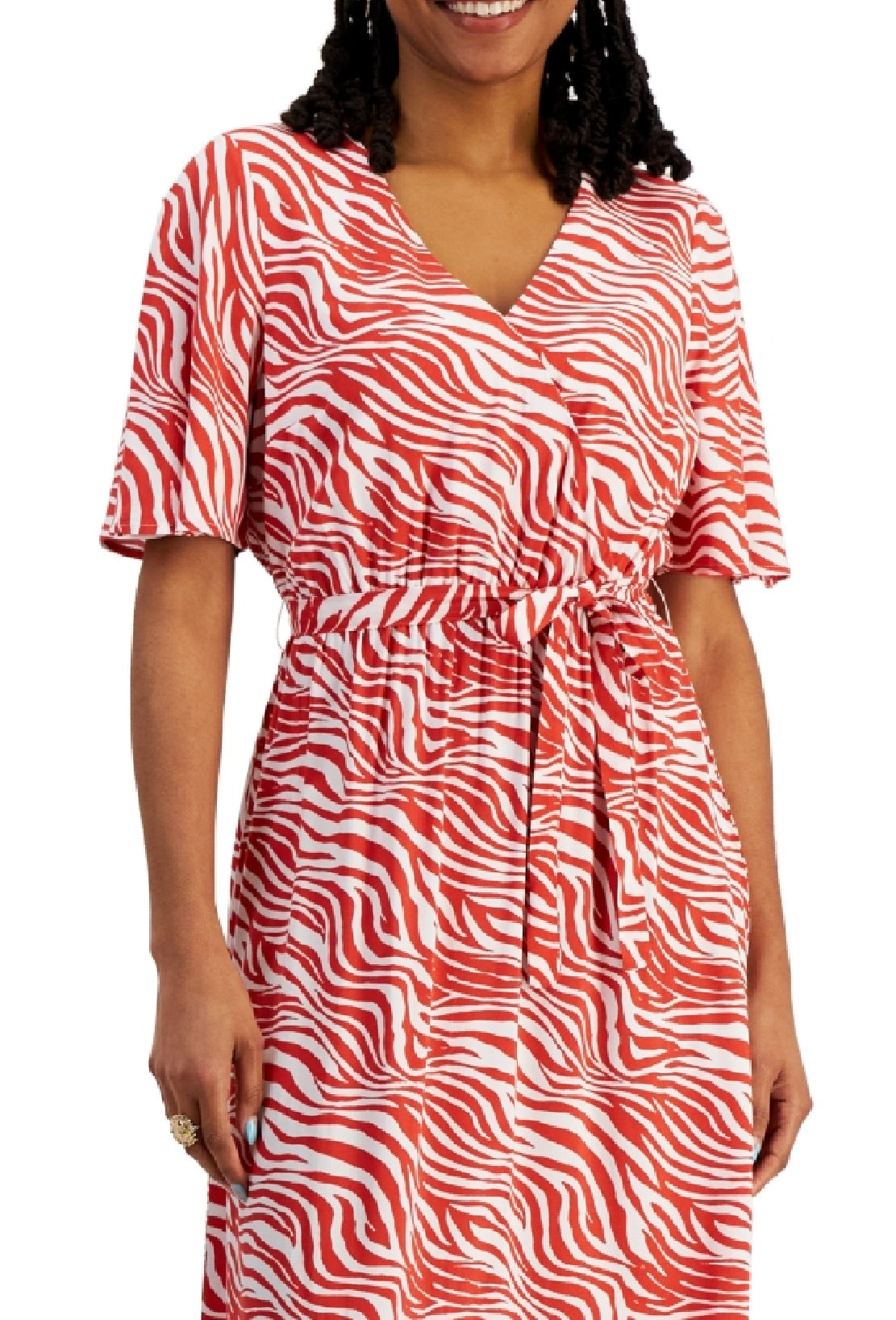 INC International Concepts Women's Printed Surplice Maxi Dress Orange Size Petite Small