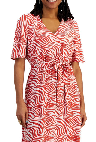 INC International Concepts Women's Printed Surplice Maxi Dress Orange Size Petite Small