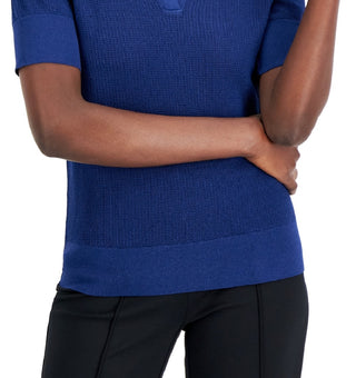 Alfani Women's Pointelle Polo Sweater Blue Size Medium
