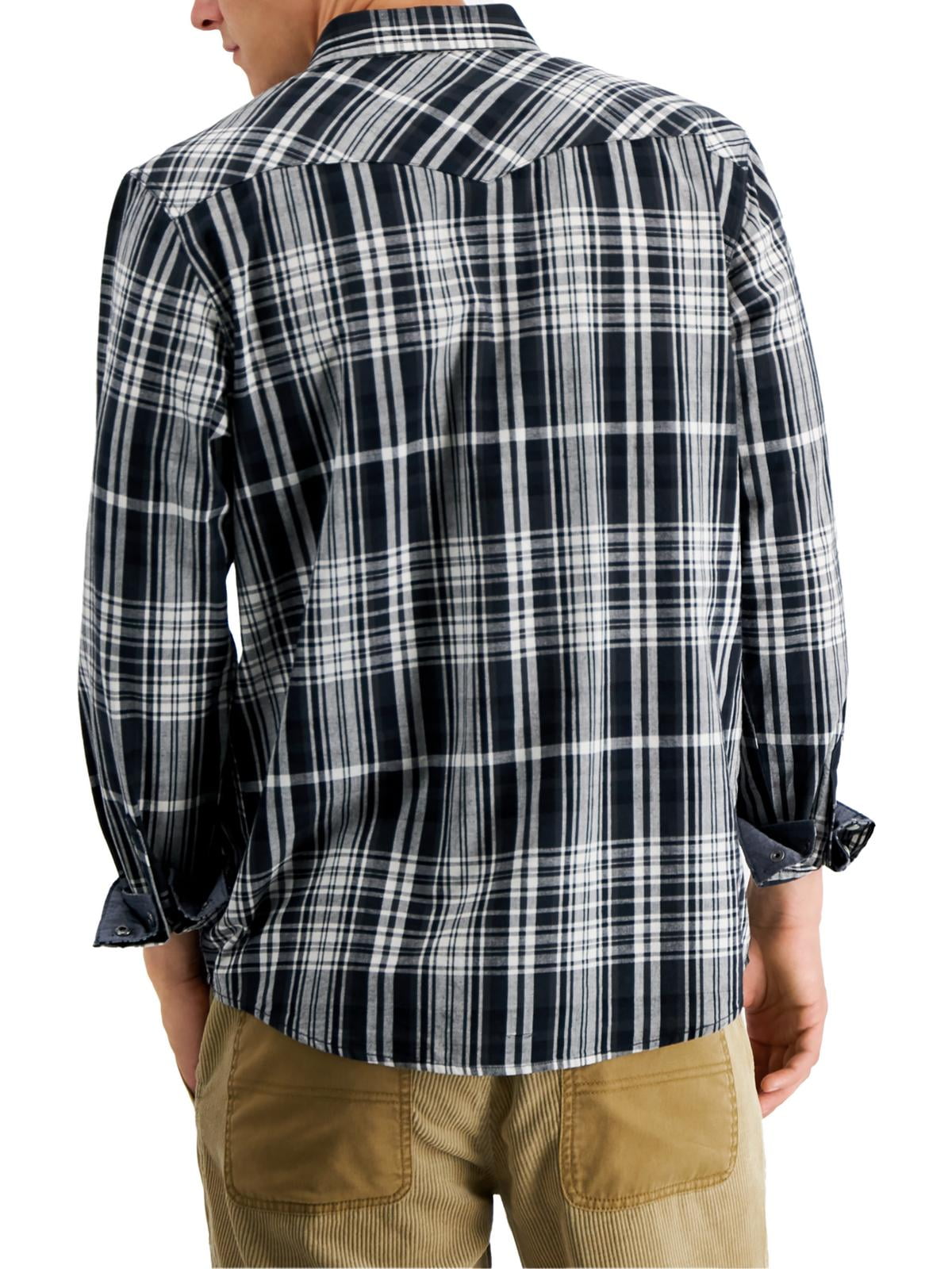 Sun + Stone Men's Remington Regular Fit Plaid Western Shirt Black