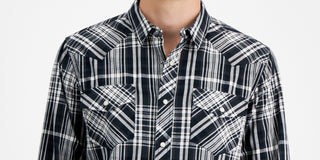 Sun + Stone Men's Remington Regular Fit Plaid Western Shirt Black