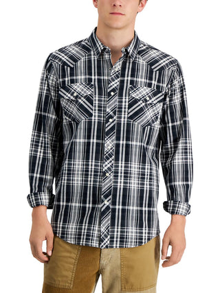 Sun + Stone Men's Remington Regular Fit Plaid Western Shirt Black