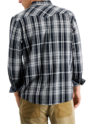 Sun + Stone Men's Remington Regular Fit Plaid Western Shirt Black