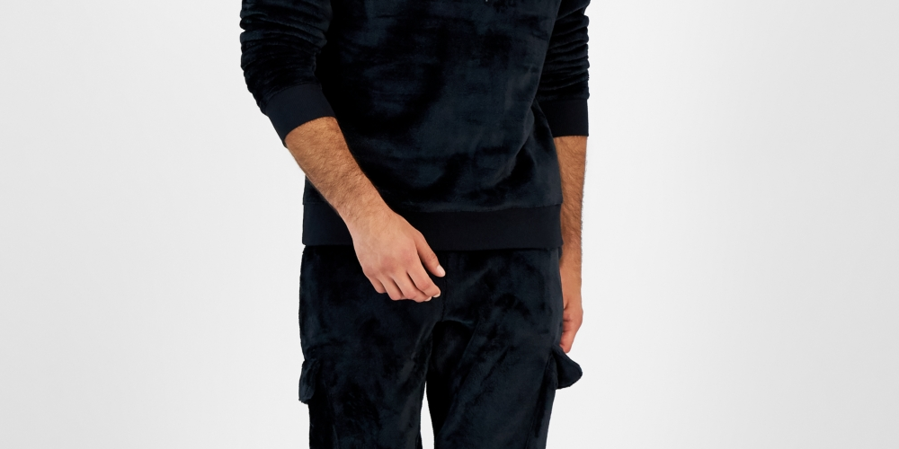 INC International Concepts Men's Regular Fit Ribbed Velour Hoodie Black Size Medium