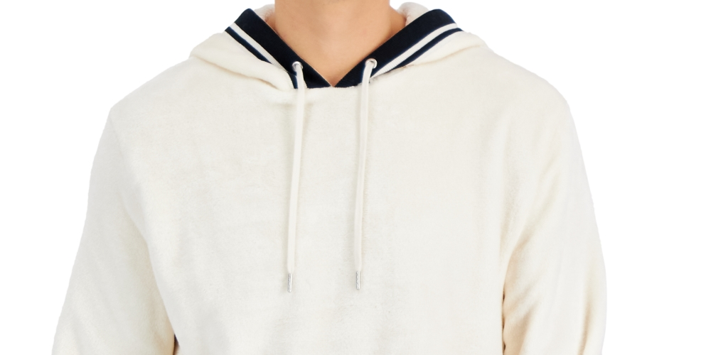 INC International Concepts Men's Regular Fit Ribbed Velour Hoodie White Size X-Large