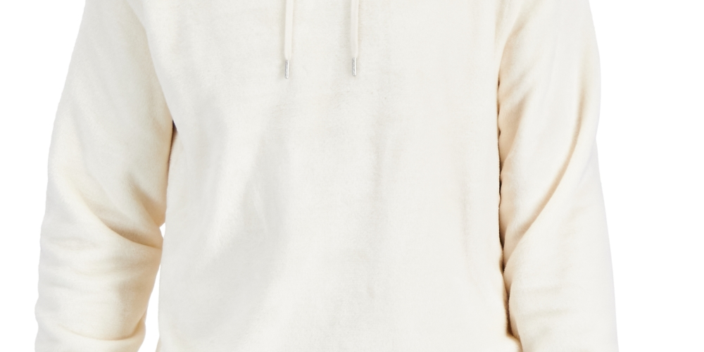 INC International Concepts Men's Regular Fit Ribbed Velour Hoodie White Size X-Large