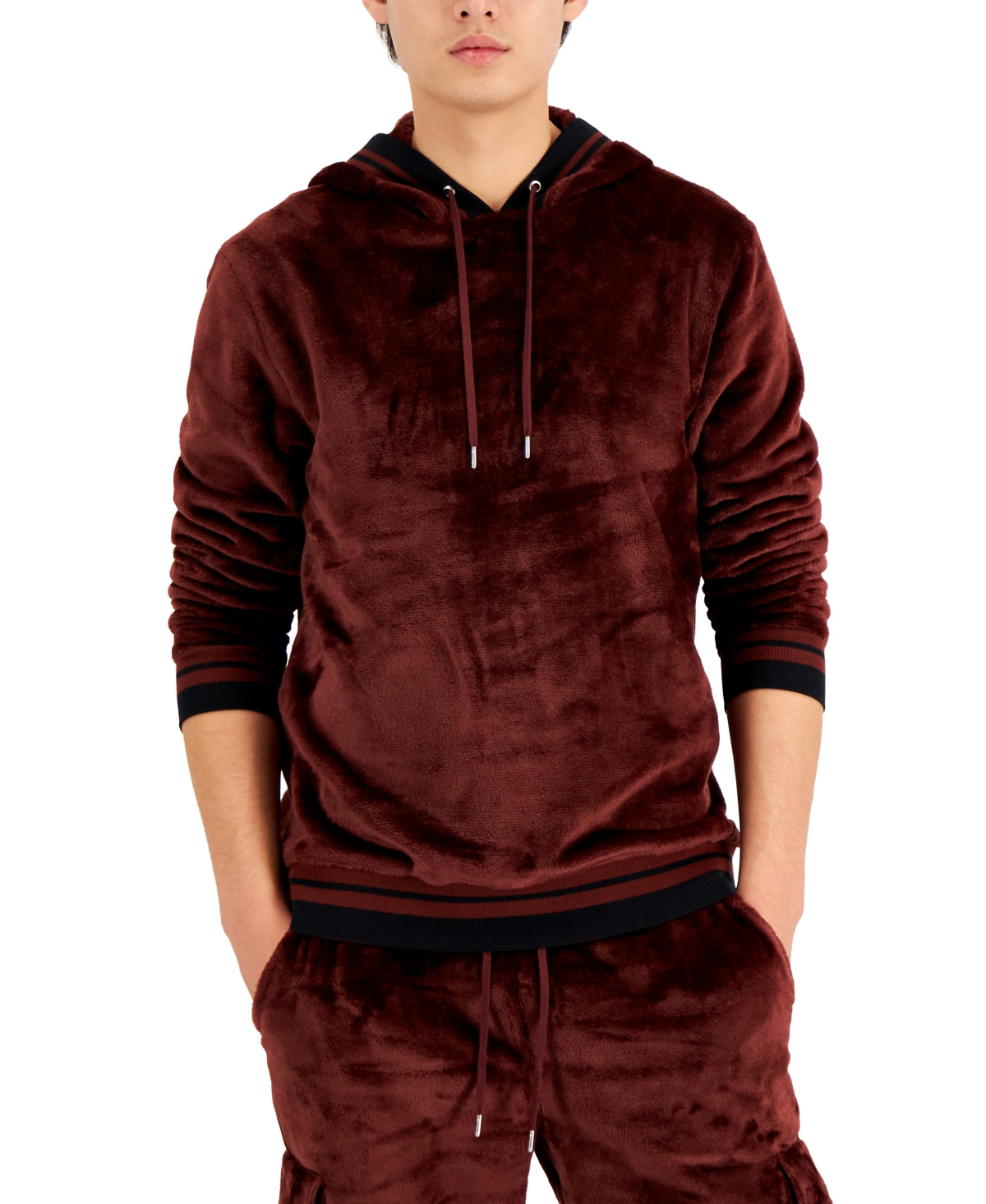 INC International Concepts Men's Regular Fit Ribbed Velour Hoodie Red Size Medium