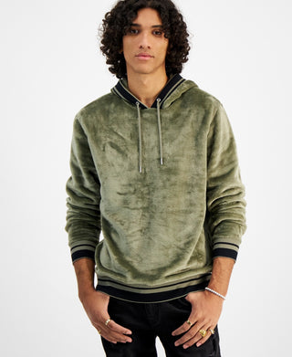INC International Concepts Men's Regular Fit Ribbed Velour Hoodie Green Size Small