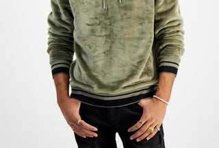 INC International Concepts Men's Regular Fit Ribbed Velour Hoodie Green Size Small