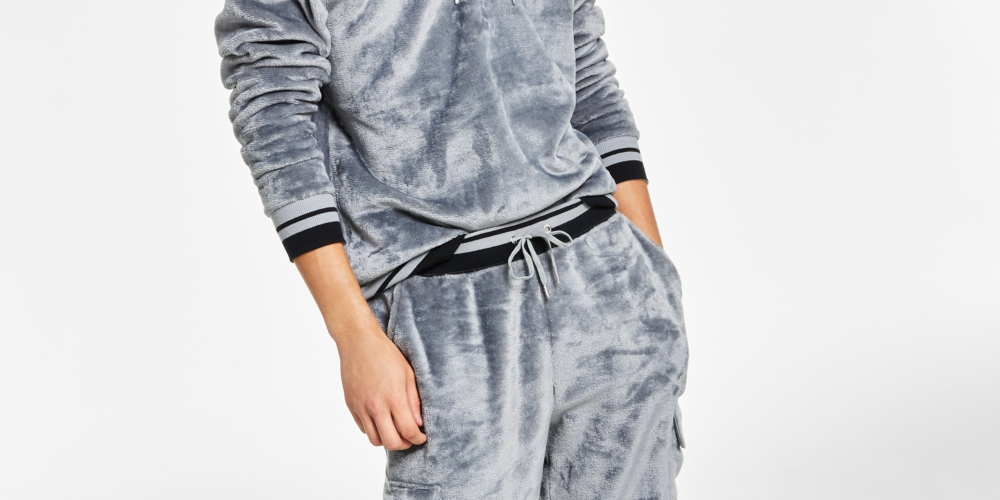 INC International Concepts Men's Regular Fit Ribbed Velour Cargo Joggers Blue Size XX-Large