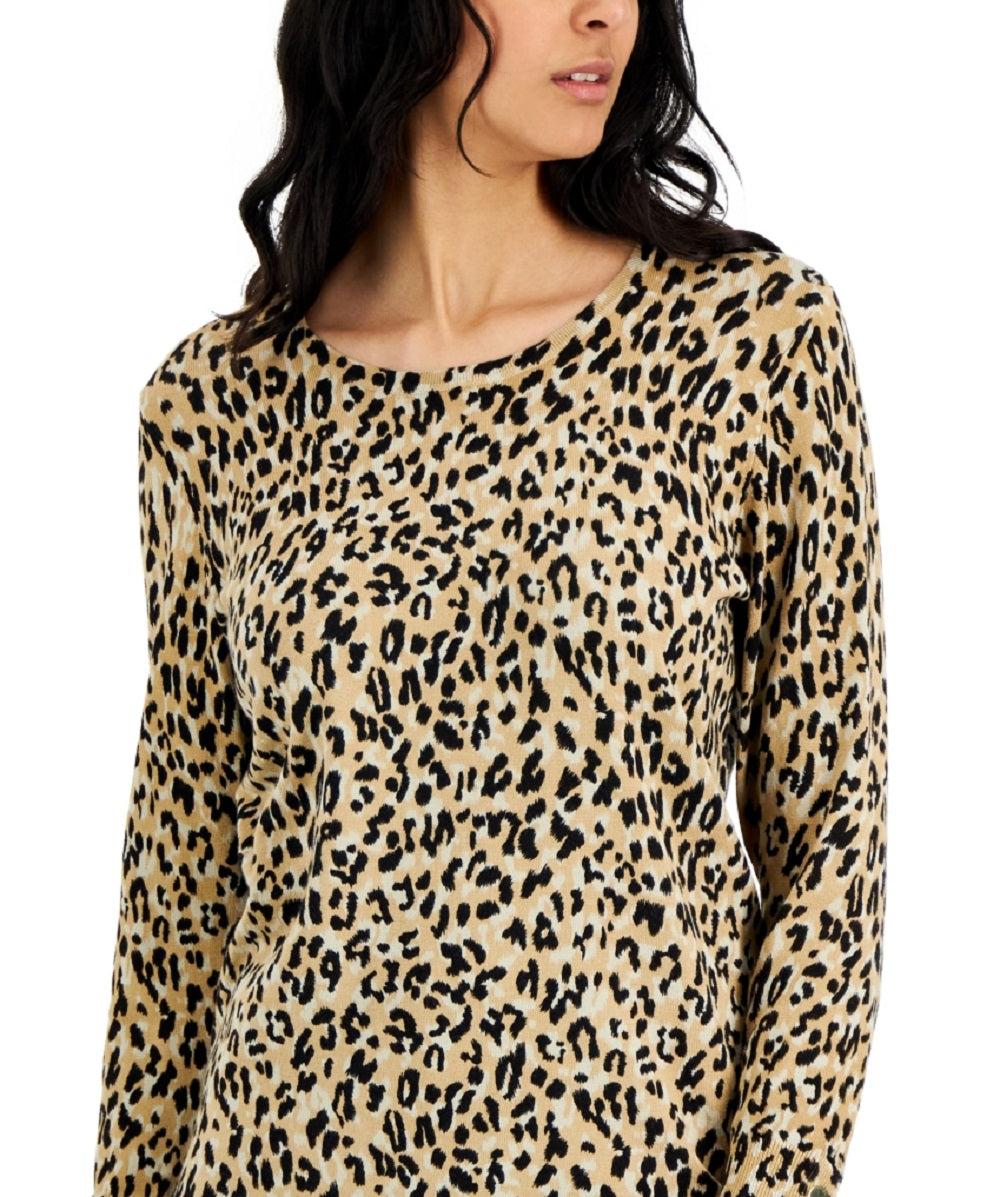 JM Collection Women's Animal Print Sweater Brown Size Petite X-Large