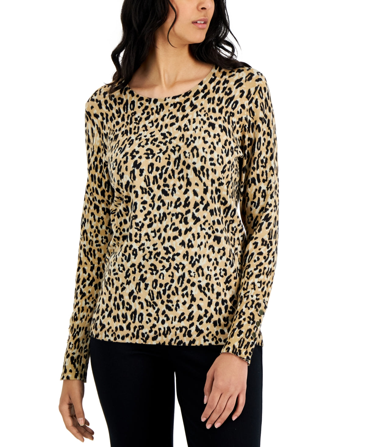 JM Collection Women's Animal Print Sweater Brown Size Petite X-Large