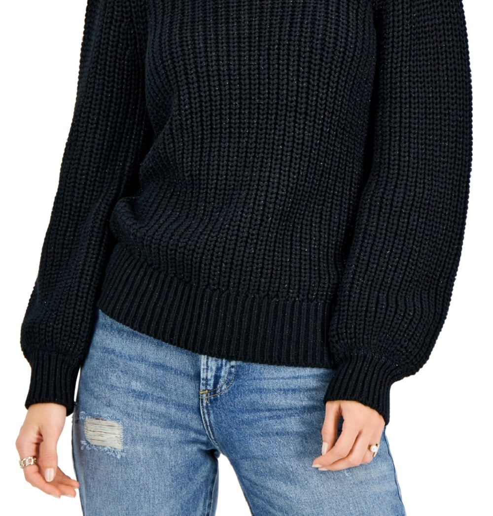 INC International Concepts Women's Metallic Flecked Turtleneck Sweater Black Size Medium