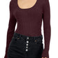 INC International Concepts Women's Scoop Neck Ribbed Sweater Red Size Large