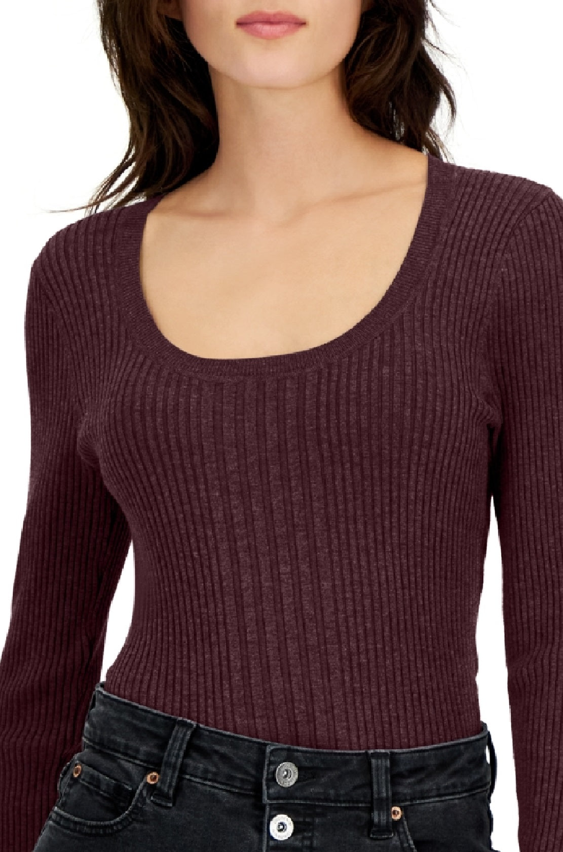 INC International Concepts Women's Scoop Neck Ribbed Sweater Red Size Large