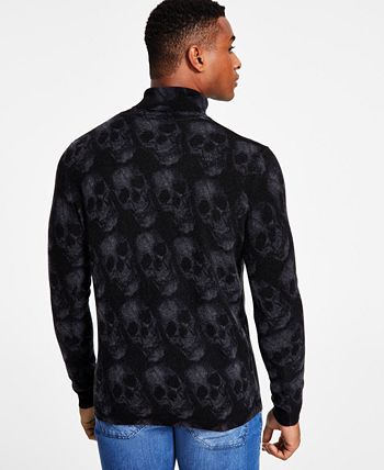 INC International Concepts Men's Cashmere Skull Print Turtleneck Sweater Black Size XX-Large