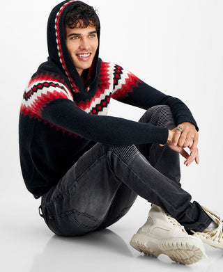 INC International Concepts Men's Cashmere Geo Stripe Hoodie Black Size Large