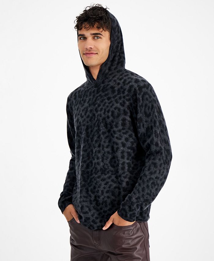 INC International Concepts Men's Cashmere Cheetah Print Hoodie Black Size Medium