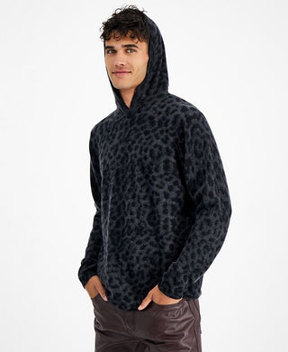 INC International Concepts Men's Cashmere Cheetah Print Hoodie Black Size Medium