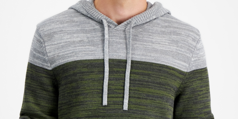 Sun + Stone Men's Colorblocked Hooded Sweater Gray Size Large