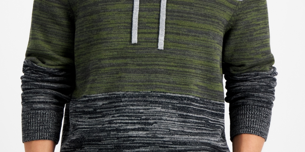 Sun + Stone Men's Colorblocked Hooded Sweater Gray Size Large