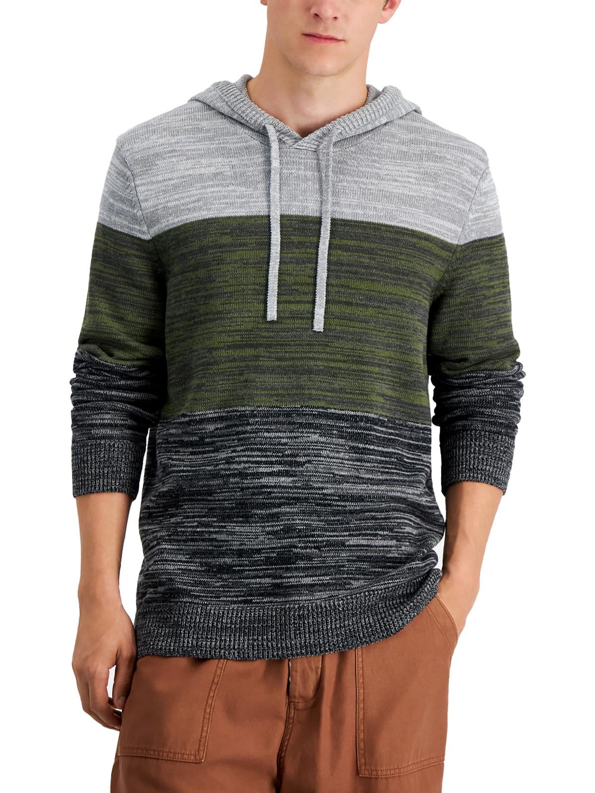 Sun + Stone Men's Colorblocked Hooded Sweater Gray Size X-Large