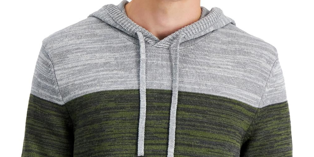 Sun + Stone Men's Colorblocked Hooded Sweater Gray Size X-Large