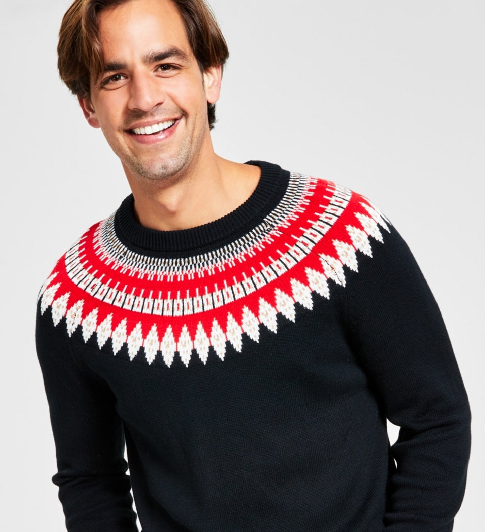 Charter Club Men's Fair Isle Mock Neck Holiday Sweater Black Size Small
