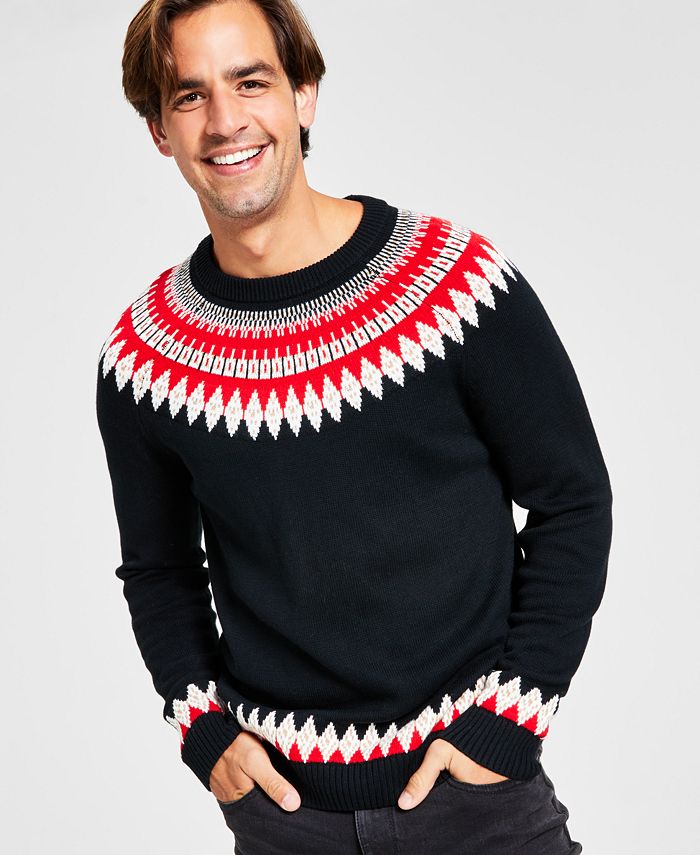 Charter Club Men's Fair Isle Mock Neck Holiday Sweater Black Size X-Large