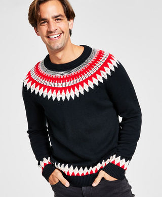 Charter Club Men's Fair Isle Mock Neck Holiday Sweater Black Size X-Large
