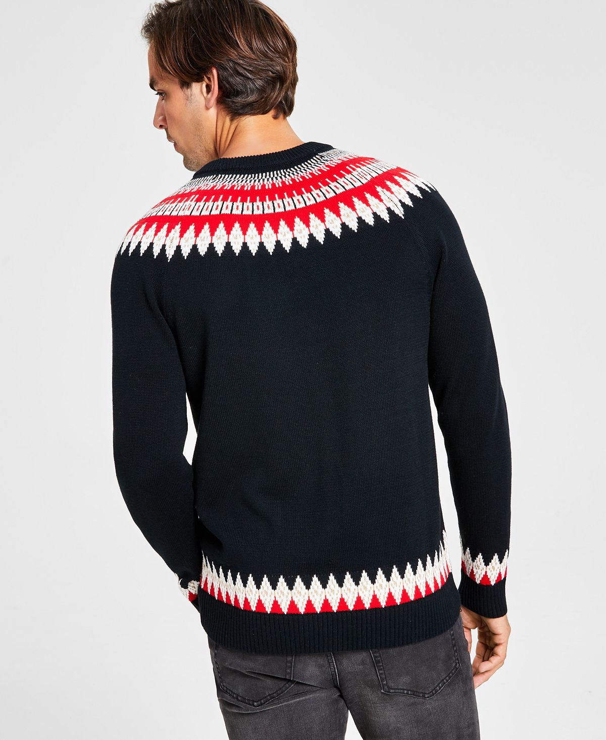 Charter Club Men's Fair Isle Mock Neck Holiday Sweater Black Size X-Large