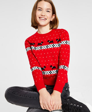 Charter Club Big Girl's Walking Scottie Holiday Sweater Red Size Small
