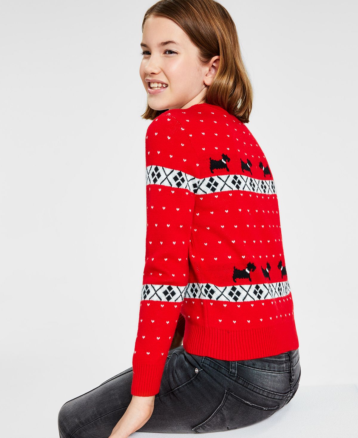 Charter Club Big Girl's Walking Scottie Holiday Sweater Red Size Small