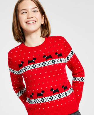 Charter Club Big Girl's Walking Scottie Holiday Sweater Red Size Small