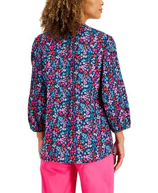 Charter Club Women's Garden Print Linen Tunic Blue Size X-Large