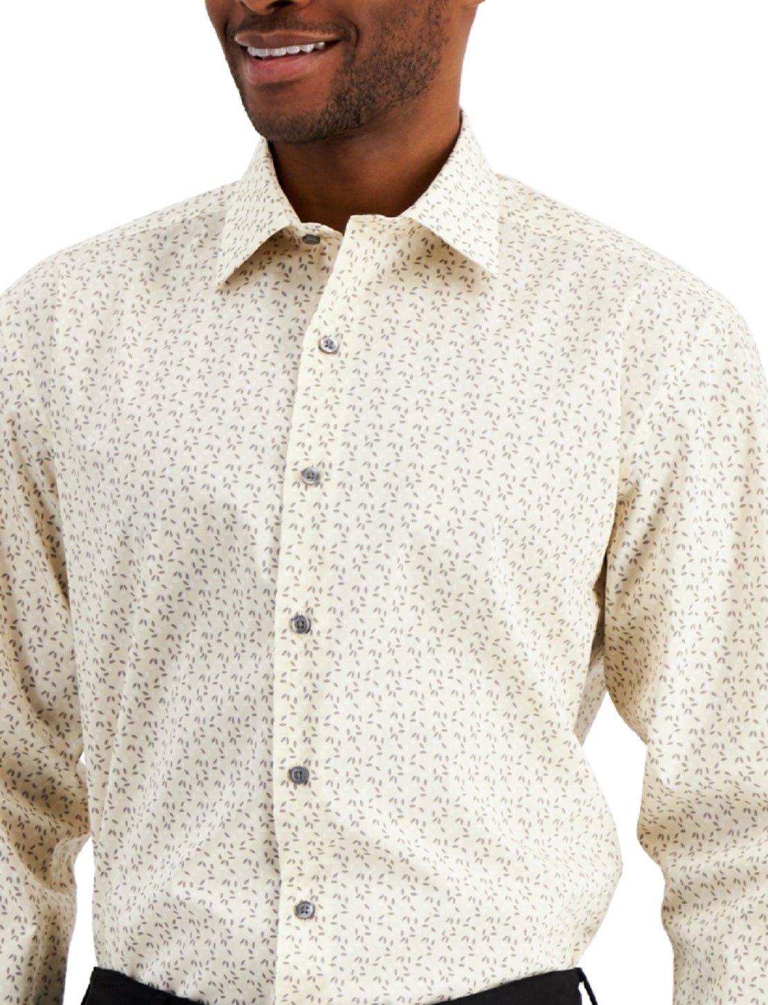 Alfani Men's Regular Fit Traveler Stretch Geo Print Dress Shirt Brown Size 32X33